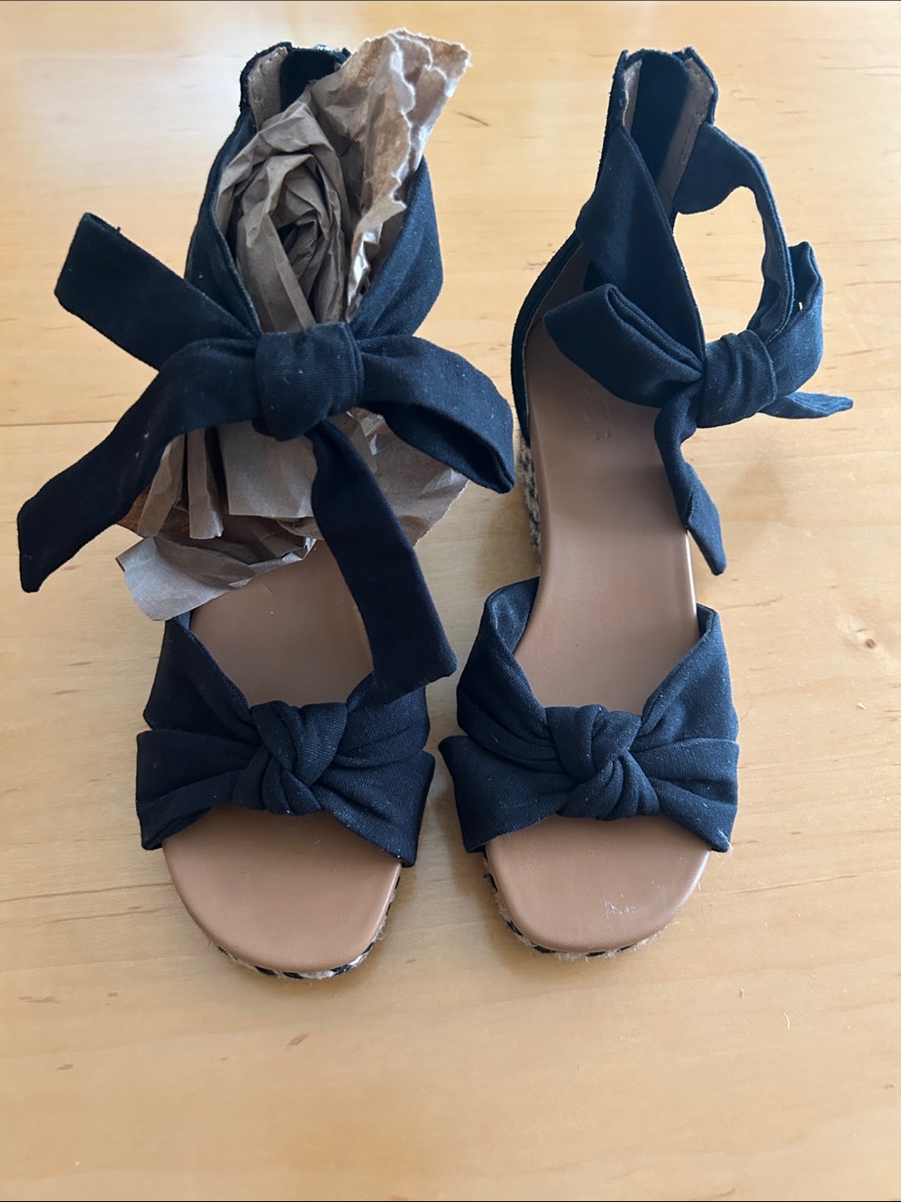 Black Knot Front Ankle-Tie Wedge Sandals for Women by Ugg